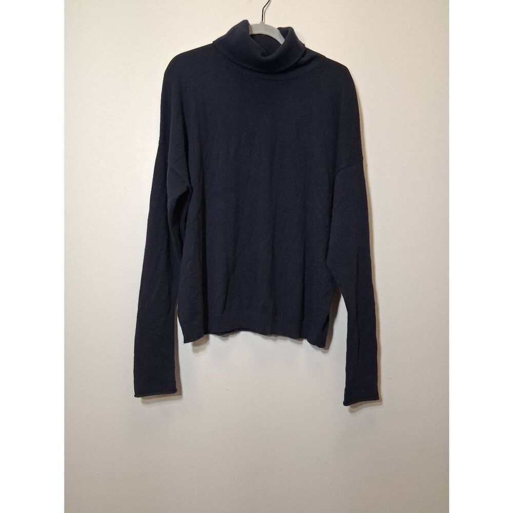 Cos womens xl turtleneck sweater 100% cashmere navy blue slouchy drop sleeve - Picture 3 of 10